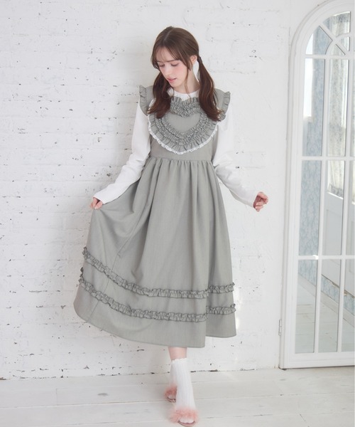 Lolime by mellfy memory(ロリミー バイ メルフィーメモリー)の「frill heart long dress(ワンピース・レディース・ピンク/グレー・M/LL)」の6枚目の写真