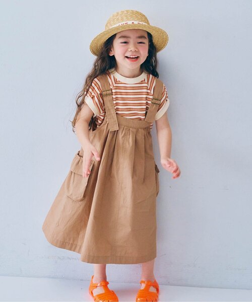 p.premier（ピードットプルミエ）の「BIGポケットジャンスカ（ジャンパースカート・キッズ・カーキ/チャコール/キャメル・120/110/90/140/130/80/100）」の3枚目の写真
