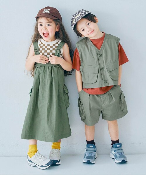 p.premier（ピードットプルミエ）の「BIGポケットジャンスカ（ジャンパースカート・キッズ・カーキ/チャコール/キャメル・120/110/90/140/130/80/100）」の14枚目の写真