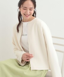 SHOO・LA・RUE | 【セットアップ可/S－LL/なめらかタッチ】大人のきれいめスタイルに ノーカラージップブルゾン(ブルゾン)