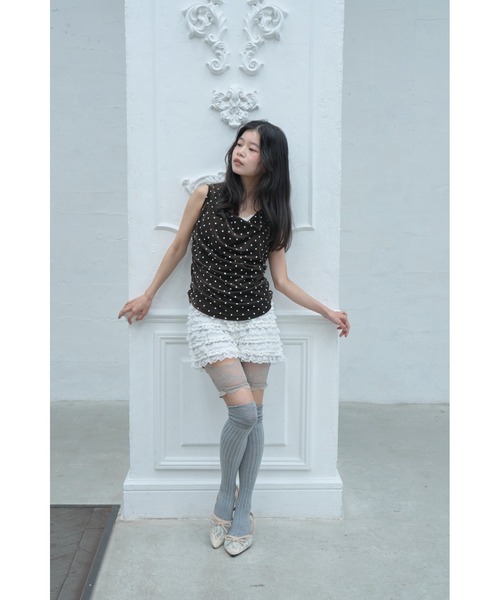 Smyeon（スミョン）の「Flocked dot sleeveless top/フロッキードットノースリーブトップス（タンクトップ・レディース・ホワイト/ブラウン・FREE）」の12枚目の写真
