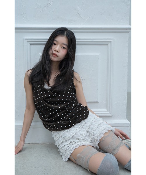 Smyeon（スミョン）の「Flocked dot sleeveless top/フロッキードットノースリーブトップス（タンクトップ・レディース・ホワイト/ブラウン・FREE）」の6枚目の写真