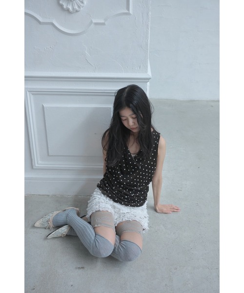 Smyeon（スミョン）の「Flocked dot sleeveless top/フロッキードットノースリーブトップス（タンクトップ・レディース・ホワイト/ブラウン・FREE）」の7枚目の写真