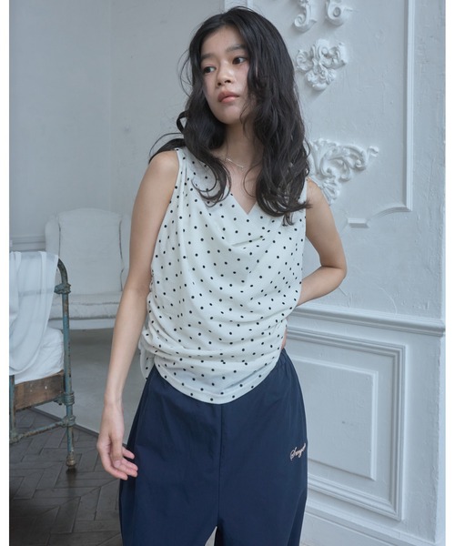 Smyeon（スミョン）の「Flocked dot sleeveless top/フロッキードットノースリーブトップス（タンクトップ・レディース・ホワイト/ブラウン・FREE）」の9枚目の写真