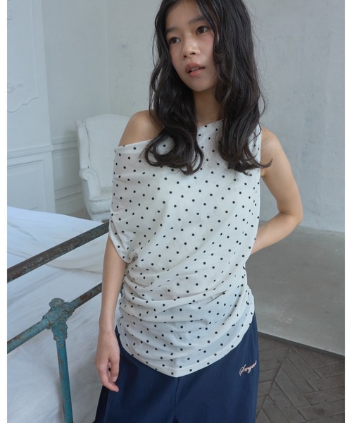 Smyeon（スミョン）の「Flocked dot sleeveless top/フロッキードットノースリーブトップス（タンクトップ・レディース・ホワイト/ブラウン・FREE）」の16枚目の写真