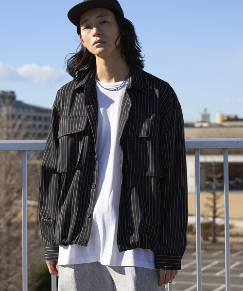 Firsthand(ファーストハンド)の「Firsthand/ファーストハンド スピンドル ストライプ シャツ ジャケット / セットアップ対応(シャツ/ブラウス・メンズ・チャコールグレー/グレー/ベージュ/ブラック・MEDIUM/LARGE)」の5枚目の写真