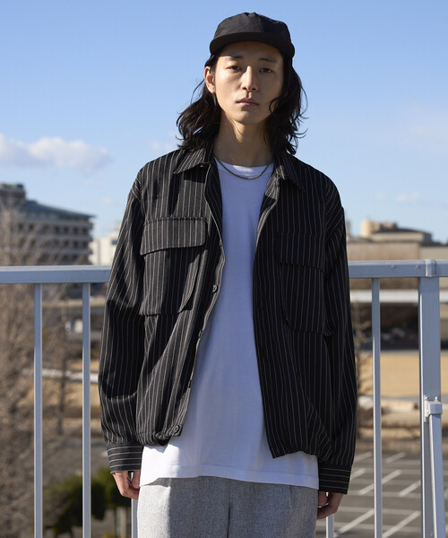 Firsthand(ファーストハンド)の「Firsthand/ファーストハンド スピンドル ストライプ シャツ ジャケット / セットアップ対応(シャツ/ブラウス・メンズ・チャコールグレー/グレー/ベージュ/ブラック・MEDIUM/LARGE)」の6枚目の写真