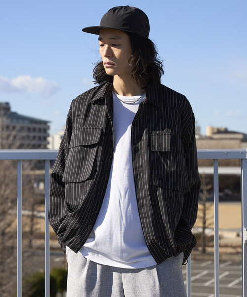 Firsthand(ファーストハンド)の「Firsthand/ファーストハンド スピンドル ストライプ シャツ ジャケット / セットアップ対応(シャツ/ブラウス・メンズ・チャコールグレー/グレー/ベージュ/ブラック・MEDIUM/LARGE)」の7枚目の写真