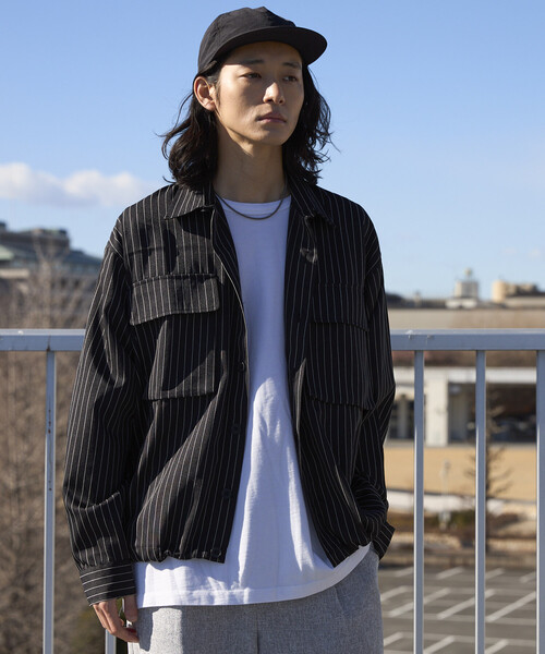 Firsthand(ファーストハンド)の「Firsthand/ファーストハンド スピンドル ストライプ シャツ ジャケット / セットアップ対応(シャツ/ブラウス・メンズ・チャコールグレー/グレー/ベージュ/ブラック・MEDIUM/LARGE)」の17枚目の写真