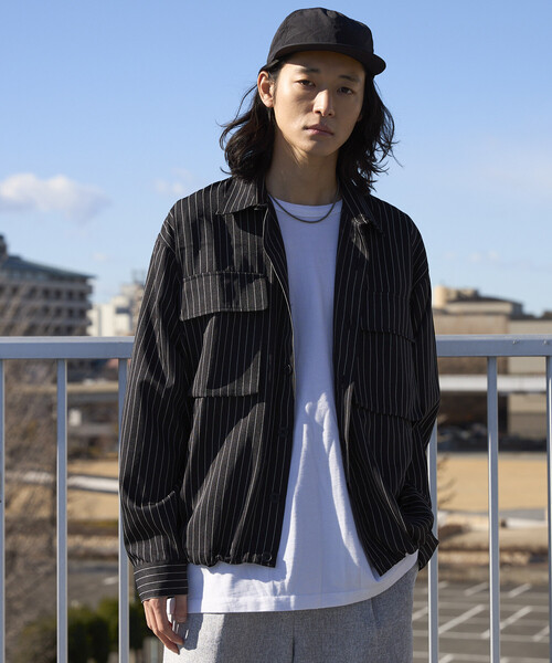 Firsthand(ファーストハンド)の「Firsthand/ファーストハンド スピンドル ストライプ シャツ ジャケット / セットアップ対応(シャツ/ブラウス・メンズ・チャコールグレー/グレー/ベージュ/ブラック・MEDIUM/LARGE)」の18枚目の写真