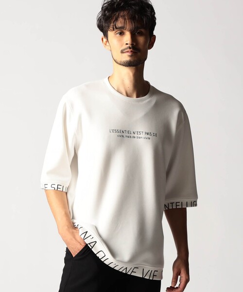 NICOLE CLUB FOR MEN(ニコルクラブフォーメン)の「スポンジダンボールニット 5分袖プルオーバー(Tシャツ/カットソー・メンズ・カーキ/ブラック/ブルー/ホワイト/ライトグレー・XL/M/L)」の1枚目の写真