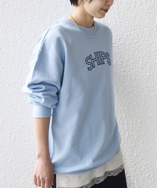 SHIPS（シップス）の「【WEB限定】SHIPS ラウンド ロゴ 刺繍 スウェット（スウェット・レディース・ネイビー/ブラウン/ナチュラル/ライトブルー・LARGE/MEDIUM）」の3枚目の写真
