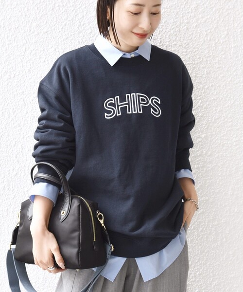 SHIPS（シップス）の「【WEB限定】SHIPS ラウンド ロゴ 刺繍 スウェット（スウェット・レディース・ネイビー/ブラウン/ナチュラル/ライトブルー・LARGE/MEDIUM）」の6枚目の写真