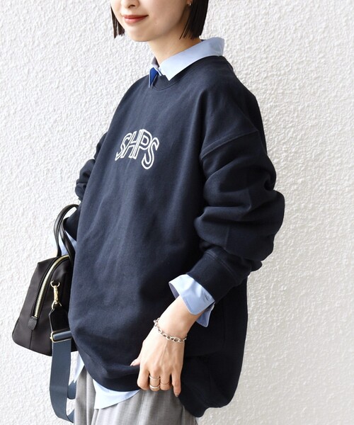 SHIPS（シップス）の「【WEB限定】SHIPS ラウンド ロゴ 刺繍 スウェット（スウェット・レディース・ネイビー/ブラウン/ナチュラル/ライトブルー・LARGE/MEDIUM）」の7枚目の写真