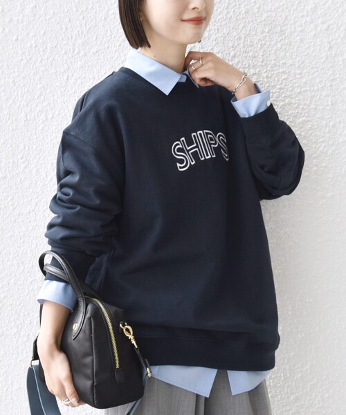 SHIPS（シップス）の「【WEB限定】SHIPS ラウンド ロゴ 刺繍 スウェット（スウェット・レディース・ネイビー/ブラウン/ナチュラル/ライトブルー・LARGE/MEDIUM）」の9枚目の写真