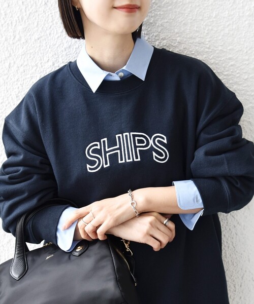 SHIPS（シップス）の「【WEB限定】SHIPS ラウンド ロゴ 刺繍 スウェット（スウェット・レディース・ネイビー/ブラウン/ナチュラル/ライトブルー・LARGE/MEDIUM）」の10枚目の写真