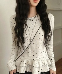 MASHIRO（マシロ）の「【MASHIRO】ドットダブルフリル長袖ペプラムカットソー Y2K(MA/EKW149)（Tシャツ/カットソー）」