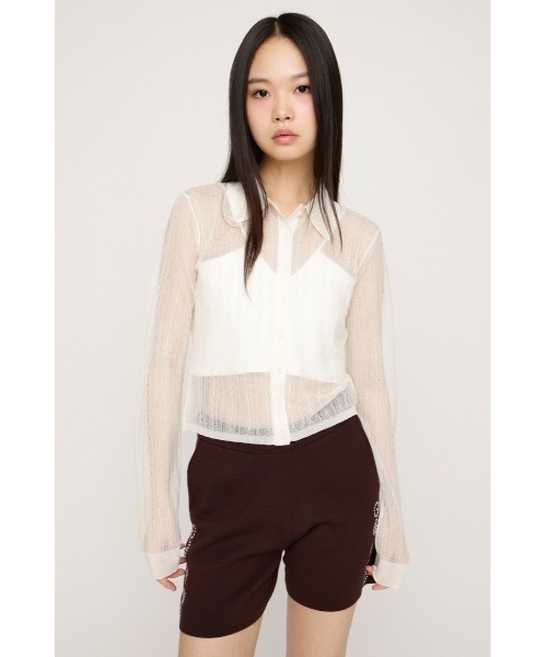 SLY(スライ)の「SHEER CABLE KNIT COMPACT SH シアーケーブルニットコンパクトシャツ 春服 夏服(シャツ/ブラウス・レディース・オフホワイト/ライトイエロー/ネイビー・FREE)」の4枚目の写真