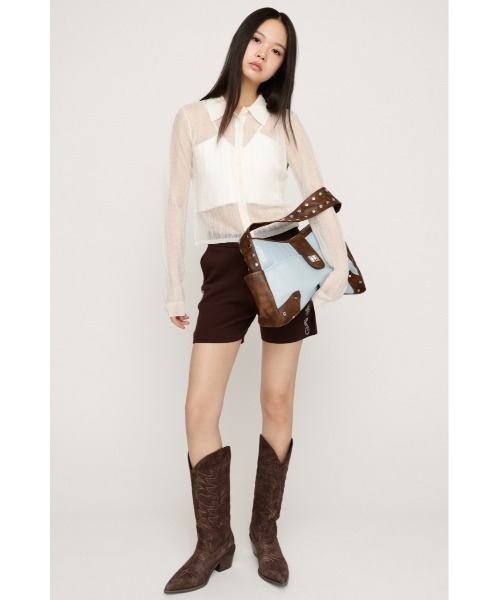 SLY(スライ)の「SHEER CABLE KNIT COMPACT SH シアーケーブルニットコンパクトシャツ 春服 夏服(シャツ/ブラウス・レディース・オフホワイト/ライトイエロー/ネイビー・FREE)」の5枚目の写真