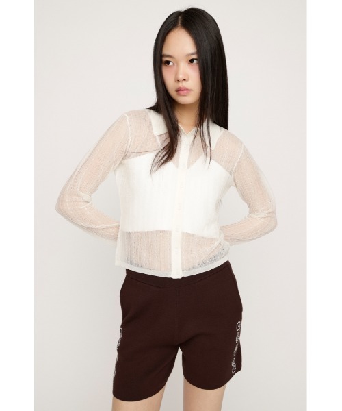 SLY(スライ)の「SHEER CABLE KNIT COMPACT SH シアーケーブルニットコンパクトシャツ 春服 夏服(シャツ/ブラウス・レディース・オフホワイト/ライトイエロー/ネイビー・FREE)」の6枚目の写真
