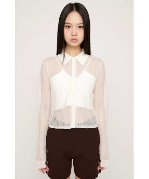 SLY(スライ)の「SHEER CABLE KNIT COMPACT SH シアーケーブルニットコンパクトシャツ 春服 夏服(シャツ/ブラウス・レディース・オフホワイト/ライトイエロー/ネイビー・FREE)」の7枚目の写真