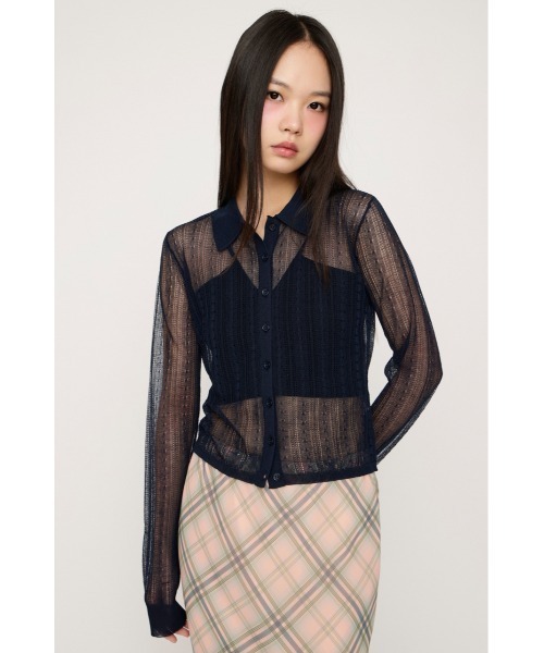 SLY(スライ)の「SHEER CABLE KNIT COMPACT SH シアーケーブルニットコンパクトシャツ 春服 夏服(シャツ/ブラウス・レディース・オフホワイト/ライトイエロー/ネイビー・FREE)」の12枚目の写真