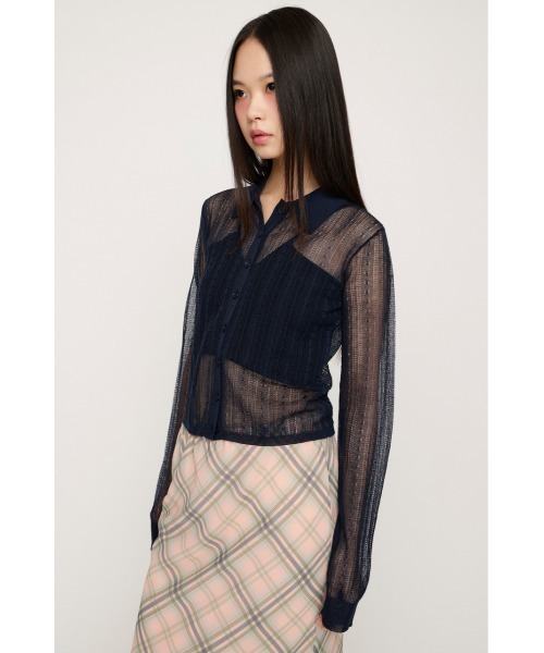 SLY(スライ)の「SHEER CABLE KNIT COMPACT SH シアーケーブルニットコンパクトシャツ 春服 夏服(シャツ/ブラウス・レディース・オフホワイト/ライトイエロー/ネイビー・FREE)」の14枚目の写真