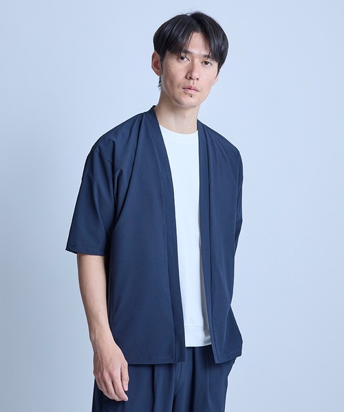 UNION STATION（ユニオンステーション）の「ドットメッシュ5分袖カーディガン〈ストレッチ・イージーケア・接触冷感・通気性・速乾〉（カーディガン/ボレロ・メンズ・グレー/ブラック/ネイビー・L/M）」の3枚目の写真