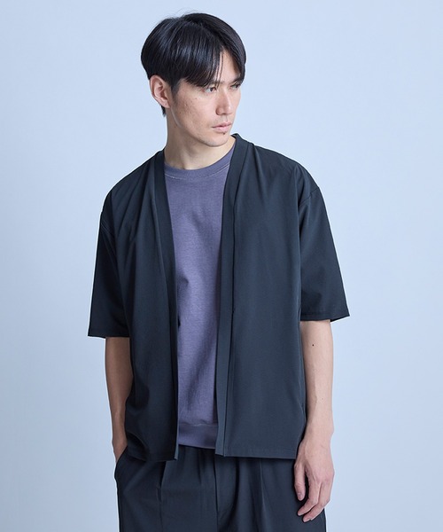 UNION STATION（ユニオンステーション）の「ドットメッシュ5分袖カーディガン〈ストレッチ・イージーケア・接触冷感・通気性・速乾〉（カーディガン/ボレロ・メンズ・グレー/ブラック/ネイビー・L/M）」の2枚目の写真