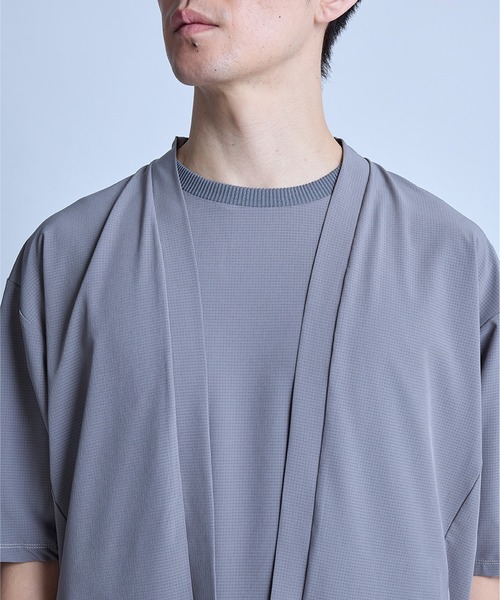 UNION STATION（ユニオンステーション）の「ドットメッシュ5分袖カーディガン〈ストレッチ・イージーケア・接触冷感・通気性・速乾〉（カーディガン/ボレロ・メンズ・グレー/ブラック/ネイビー・L/M）」の6枚目の写真