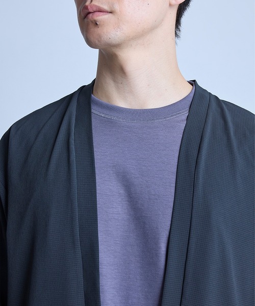 UNION STATION（ユニオンステーション）の「ドットメッシュ5分袖カーディガン〈ストレッチ・イージーケア・接触冷感・通気性・速乾〉（カーディガン/ボレロ・メンズ・グレー/ブラック/ネイビー・L/M）」の4枚目の写真