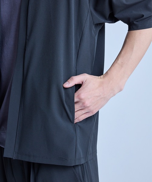 UNION STATION（ユニオンステーション）の「ドットメッシュ5分袖カーディガン〈ストレッチ・イージーケア・接触冷感・通気性・速乾〉（カーディガン/ボレロ・メンズ・グレー/ブラック/ネイビー・L/M）」の5枚目の写真