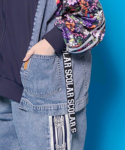 ScoLar（スカラー）の「161655：花ネコ柄ジャージ×デニム 異素材切替ブルゾン（ブルゾン・レディース・ネイビー・M）」の13枚目の写真