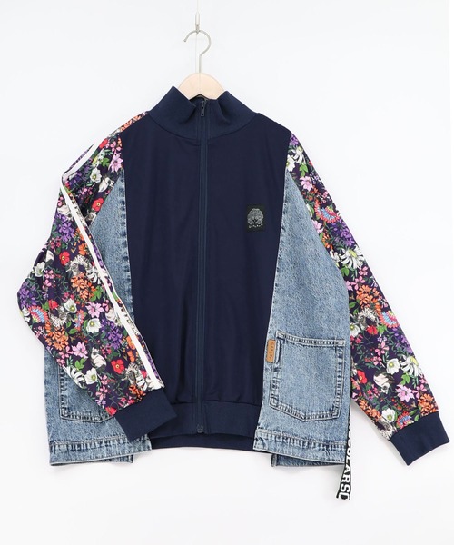 ScoLar（スカラー）の「161655：花ネコ柄ジャージ×デニム 異素材切替ブルゾン（ブルゾン・レディース・ネイビー・M）」の15枚目の写真