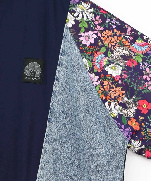 ScoLar（スカラー）の「161655：花ネコ柄ジャージ×デニム 異素材切替ブルゾン（ブルゾン・レディース・ネイビー・M）」の17枚目の写真