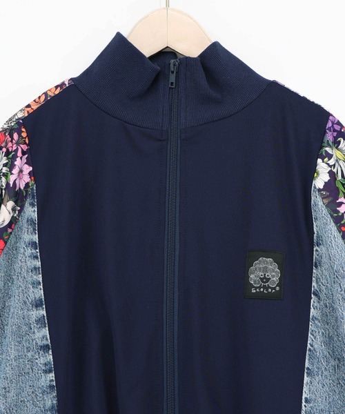 ScoLar（スカラー）の「161655：花ネコ柄ジャージ×デニム 異素材切替ブルゾン（ブルゾン・レディース・ネイビー・M）」の18枚目の写真