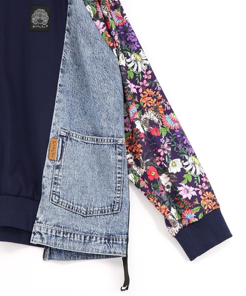 ScoLar（スカラー）の「161655：花ネコ柄ジャージ×デニム 異素材切替ブルゾン（ブルゾン・レディース・ネイビー・M）」の3枚目の写真