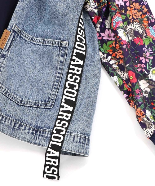 ScoLar（スカラー）の「161655：花ネコ柄ジャージ×デニム 異素材切替ブルゾン（ブルゾン・レディース・ネイビー・M）」の4枚目の写真