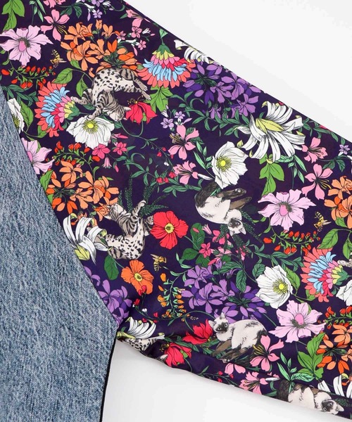 ScoLar（スカラー）の「161655：花ネコ柄ジャージ×デニム 異素材切替ブルゾン（ブルゾン・レディース・ネイビー・M）」の5枚目の写真