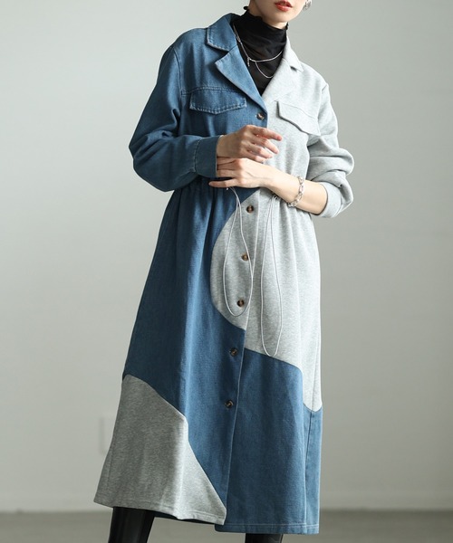 Sawa a la mode(サワアラモード)の「異素材MIXドロストシャツワンピース(シャツワンピース・レディース・ブラック/グレー・FREE)」の2枚目の写真