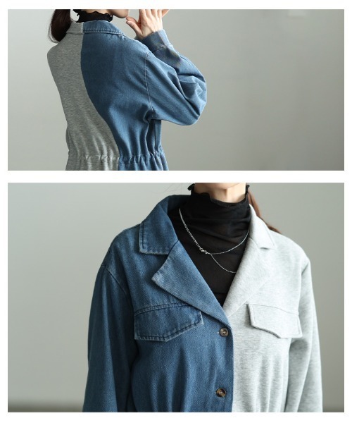 Sawa a la mode(サワアラモード)の「異素材MIXドロストシャツワンピース(シャツワンピース・レディース・ブラック/グレー・FREE)」の6枚目の写真