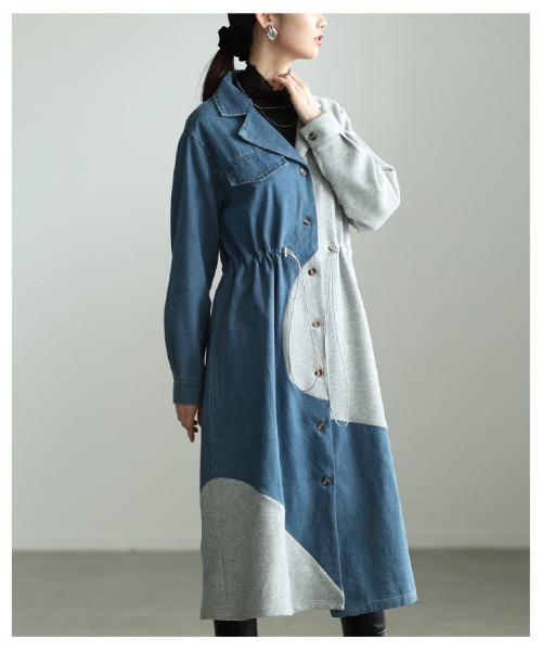 Sawa a la mode(サワアラモード)の「異素材MIXドロストシャツワンピース(シャツワンピース・レディース・ブラック/グレー・FREE)」の8枚目の写真