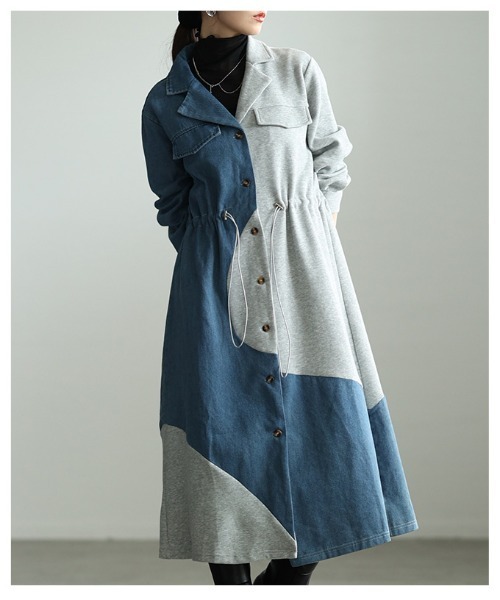 Sawa a la mode(サワアラモード)の「異素材MIXドロストシャツワンピース(シャツワンピース・レディース・ブラック/グレー・FREE)」の9枚目の写真