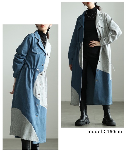 Sawa a la mode(サワアラモード)の「異素材MIXドロストシャツワンピース(シャツワンピース・レディース・ブラック/グレー・FREE)」の10枚目の写真