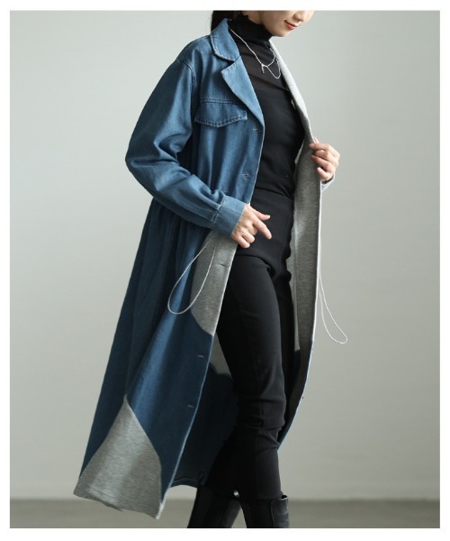 Sawa a la mode(サワアラモード)の「異素材MIXドロストシャツワンピース(シャツワンピース・レディース・ブラック/グレー・FREE)」の12枚目の写真