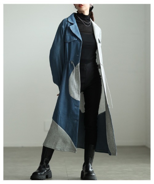 Sawa a la mode(サワアラモード)の「異素材MIXドロストシャツワンピース(シャツワンピース・レディース・ブラック/グレー・FREE)」の13枚目の写真