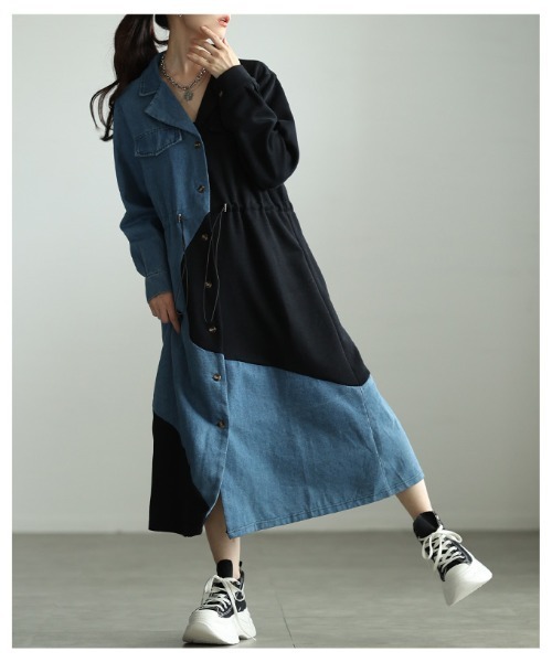 Sawa a la mode(サワアラモード)の「異素材MIXドロストシャツワンピース(シャツワンピース・レディース・ブラック/グレー・FREE)」の15枚目の写真