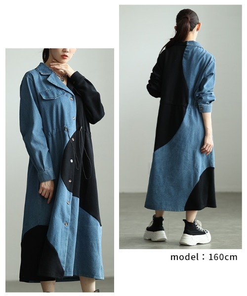 Sawa a la mode(サワアラモード)の「異素材MIXドロストシャツワンピース(シャツワンピース・レディース・ブラック/グレー・FREE)」の16枚目の写真
