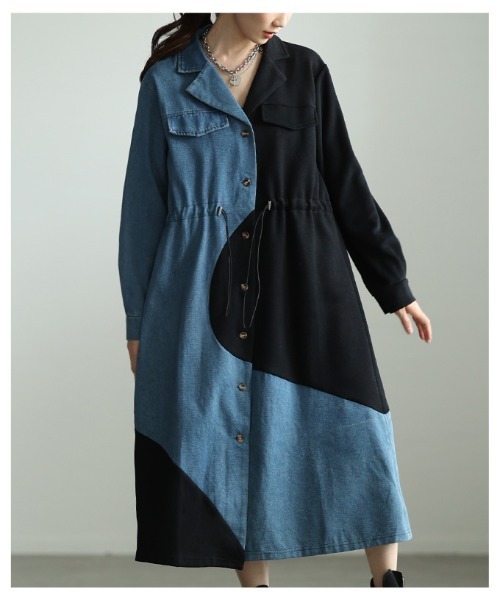 Sawa a la mode(サワアラモード)の「異素材MIXドロストシャツワンピース(シャツワンピース・レディース・ブラック/グレー・FREE)」の18枚目の写真