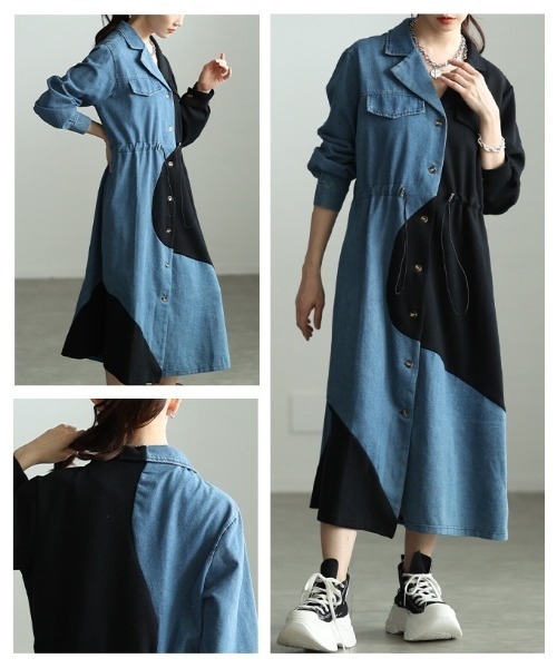 Sawa a la mode(サワアラモード)の「異素材MIXドロストシャツワンピース(シャツワンピース・レディース・ブラック/グレー・FREE)」の20枚目の写真